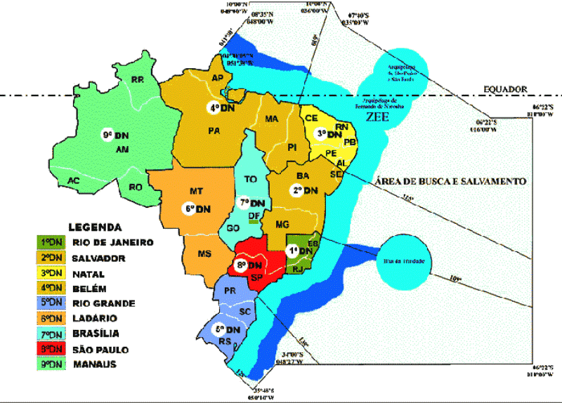 Distritos Navais e áreas SAR